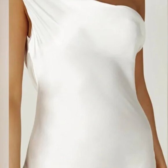 Meshki Yvette Slip Maxi Slip Dress Asymmetrical Hem Women's Size S Color White - Picture 2 of 7